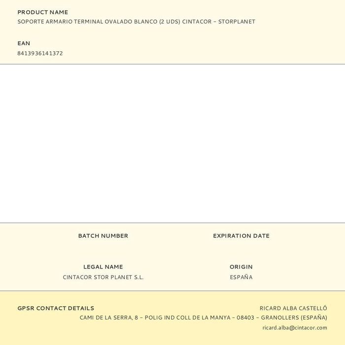 Cintacor Soporte Armario Terminal Ovalado Blanco 2 Unidades para Barra 15x25mm
