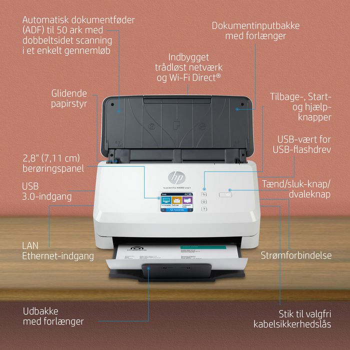 HP ScanJet Pro N4000 snw1 Escáner Alimentación de Hojas, Velocidad de 40 ppm/80 ipm, ADF de 50 páginas