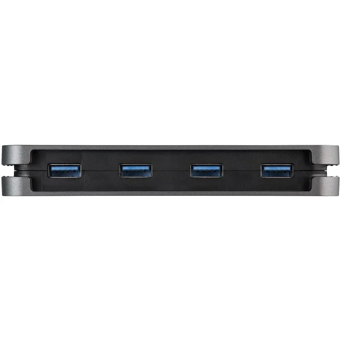 StarTech.com HB30AM4AB Hub USB 3.2 Gen 1 de 4 Puertos USB-A SuperSpeed 5Gbps Tipo A con Cable Integrado de 28 cm Alimentado por Bus, Negro y Gris
