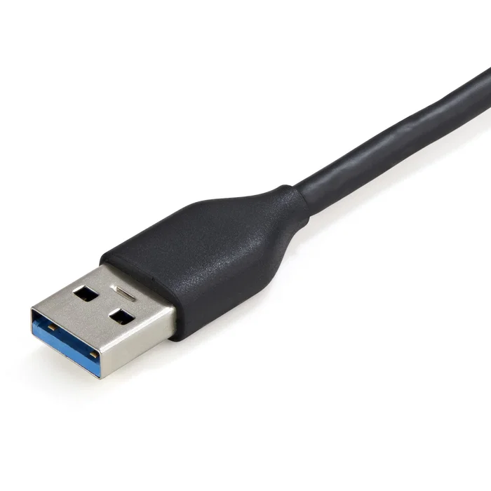 StarTech.com HB30AM4AB Hub USB 3.2 Gen 1 de 4 Puertos USB-A SuperSpeed 5Gbps Tipo A con Cable Integrado de 28 cm Alimentado por Bus, Negro y Gris