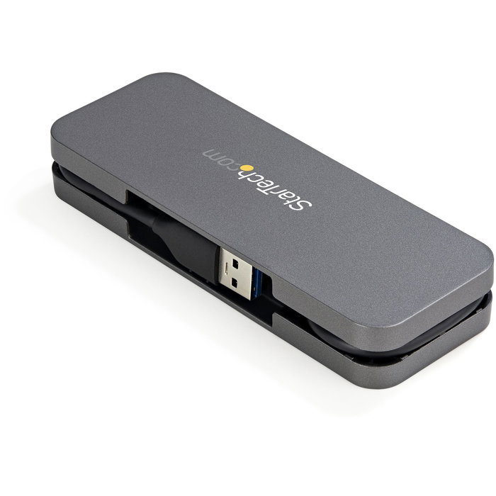 StarTech.com HB30AM4AB Hub USB 3.2 Gen 1 de 4 Puertos USB-A SuperSpeed 5Gbps Tipo A con Cable Integrado de 28 cm Alimentado por Bus, Negro y Gris