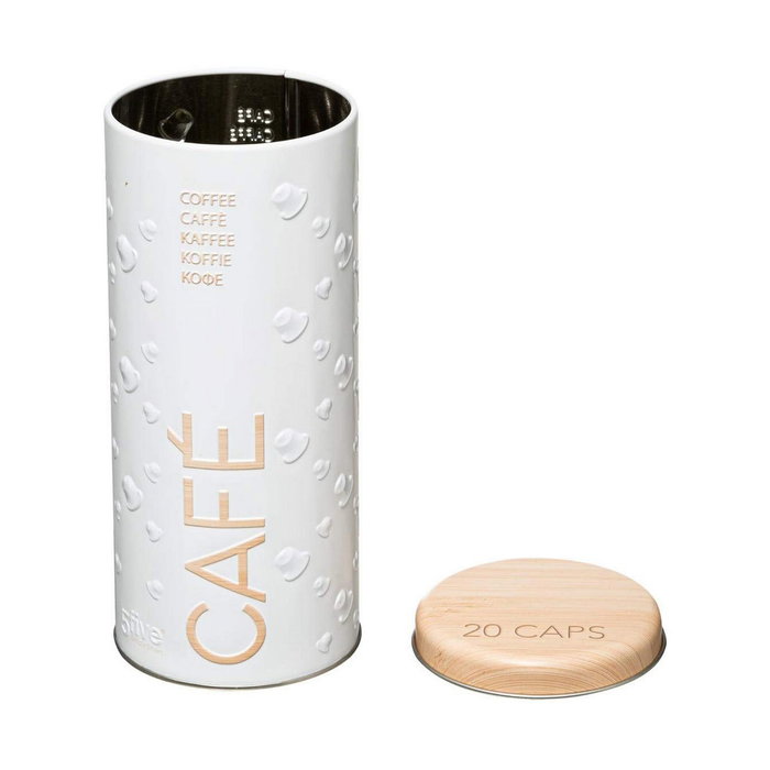 5Five Caja metálica Scandi nature para cápsulas de café, Blanco / beige