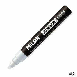 Milan Fluoglass Rotulador Borrable Punta Biselada Blanco (Set de 12)