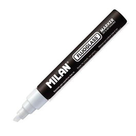 Marcador Pizarra Cristal Milan Fluoglass Biselado Blanco (Set de 12)