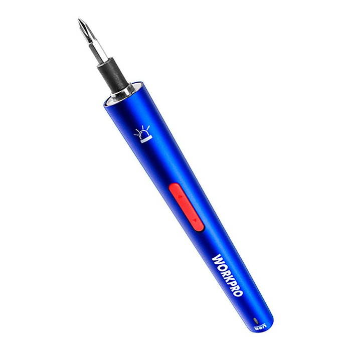 Workpro Kit Destornillador Eléctrico de Precisión Recargable USB 3.6V, 26 Accesorios, Batería 700mAh, Velocidad 100RPM, Par 0.35Nm, Luz LED