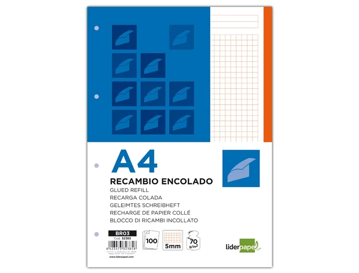 Liderpapel Bloc de Notas Cuadro 5mm Naranja Din A4 Natural 100 Hojas 70 g/m2