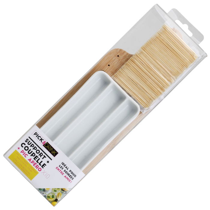 Pick and Drink Tabla con Bol y Pinchos para Aperitivos, Colores Surtidos, 28.5x9.5x3 cm