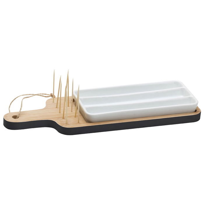 Pick and Drink Tabla con Bol y Pinchos para Aperitivos, Colores Surtidos, 28.5x9.5x3 cm