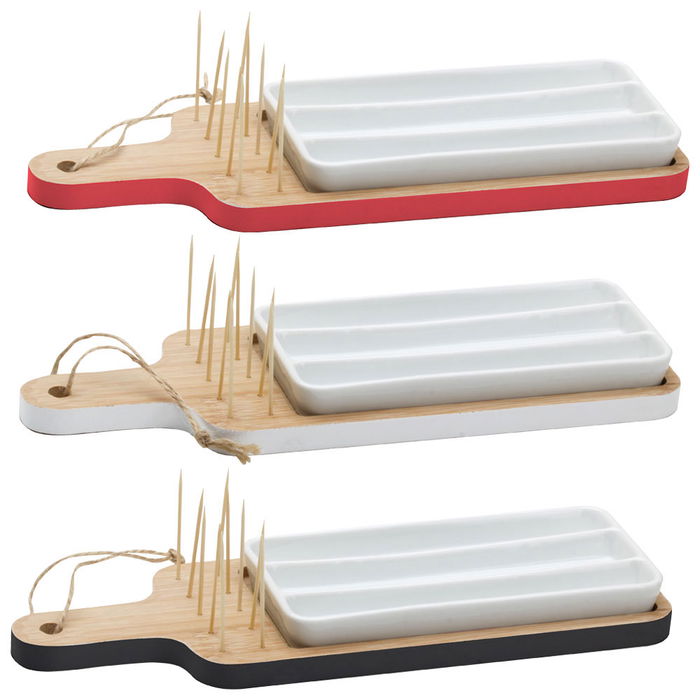 Pick and Drink Tabla con Bol y Pinchos para Aperitivos, Colores Surtidos, 28.5x9.5x3 cm