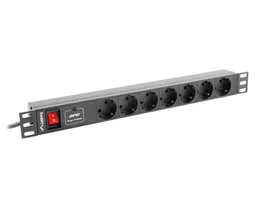 Lanberg PDU-07F-0200-BK Regleta PDU Rack 1U, 7 Salidas Tipo F (Schuko), 16A, 4000W, Negro, Unidad de Distribución de Energía