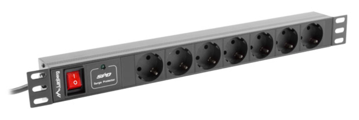 Lanberg PDU-07F-0200-BK Regleta 1U 7 Salidas Schuko 16A Negra