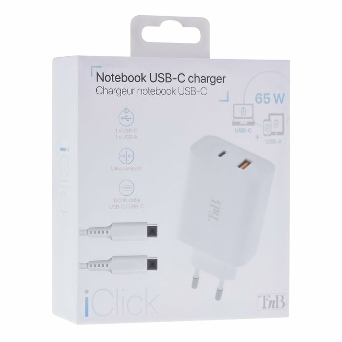 TNB iClick Cargador Compacto USB-C y USB-A 65W - Blanco TNB iClick Cargador Compacto USB-C y USB-A 65W - Blanco