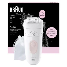 Braun SE5-011 Depiladora Eléctrica con 2 Modos, Resistente al Agua y 40 Minutos de Autonomía en Color Blanco/Rosa