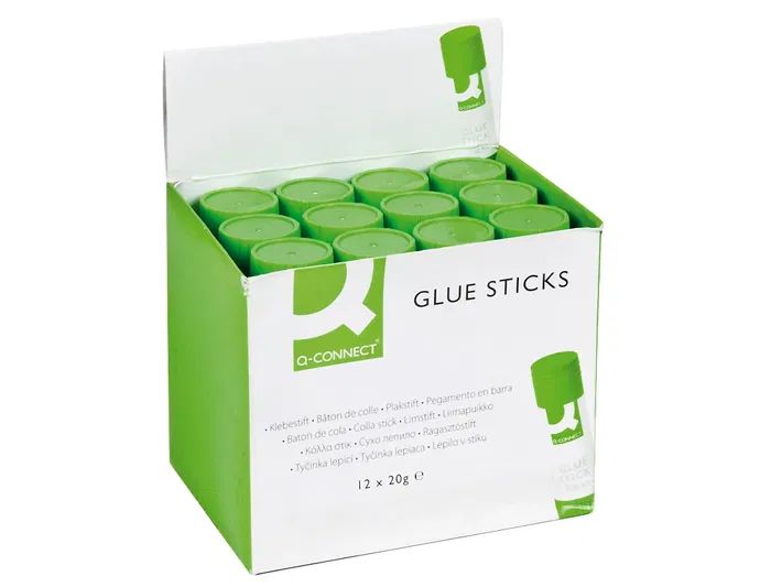 Q-connect Lápiz Adhesivo en Barra 20 g, Pegamento Sólido 90% Natural con Cuerpo 90% Reciclado, para Papel, Cartón, Fotos y Telas, Secado Instantáneo