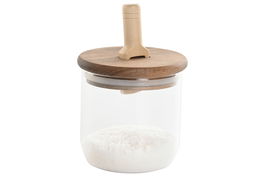 DKD Home Decor Bote Transparente Natural Cristal y Acacia con Cuchara 9 x 13 x 9 cm 300ml