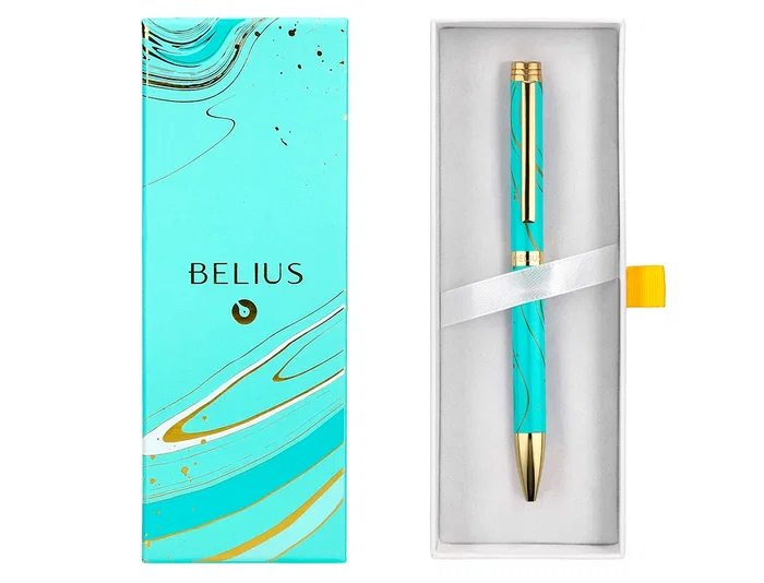Belius Aqua Boligrafo Aluminio Turquesa Dorado Tinta Azul Punta 1mm Caja Diseño