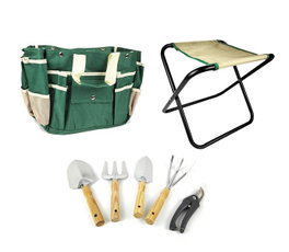 DKD Home Decor Set de 8 Utensilios Terraza y Jardín Verde Negro Aluminio Poliester 45 x 45 x 45 cm