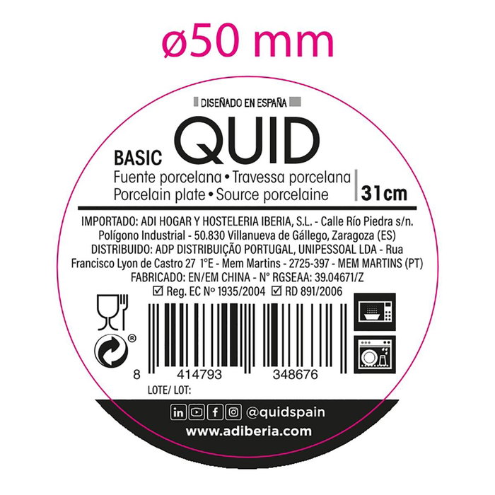 Fuente Rectangular Porcelana Basic Quid 31x18 cm