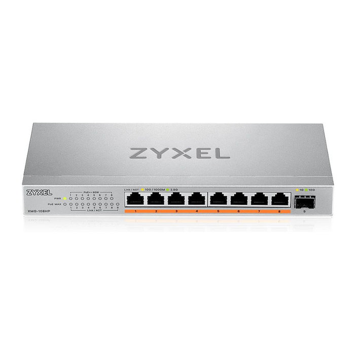 Zyxel XMG-108HP Conmutador No Administrado 8 Puertos 2.5G PoE++ 100W, 1 SFP+, 60 Gbit/s, 10G, CE/EAC Zyxel XMG-108HP Conmutador No Administrado 8 Puertos 2.5G PoE++ 100W, 1 SFP+, 60 Gbit/s, 10G, CE/EAC