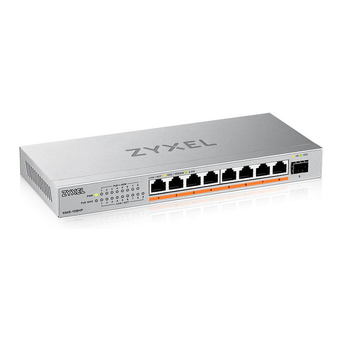 Zyxel XMG-108HP Conmutador No Administrado 8 Puertos 2.5G PoE++ 100W, 1 SFP+, 60 Gbit/s, 10G, CE/EAC Zyxel XMG-108HP Conmutador No Administrado 8 Puertos 2.5G PoE++ 100W, 1 SFP+, 60 Gbit/s, 10G, CE/EAC