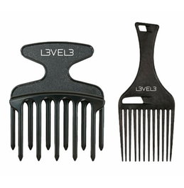 L3Vel3 Set de 2 Peines Negros Afro