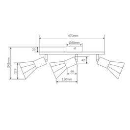 GSC Evolution Foco de techo triple lineal Serie Bhani E27 Negro