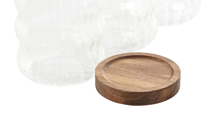 DKD Home Decor Set de 3 Botes de Cristal y Acacia 750ml DKD Home Decor Set de 3 Botes de Cristal y Acacia 750ml