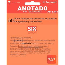 Roymart Bloc Notas Adhesivas Inteligentes Removibles 50H 76x76 Acetato Transparente Naranja Fluorescente