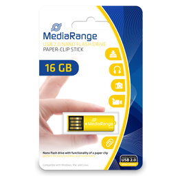 MEDIARANGE USB Nanostick 16GB Amarillo con Función de Clip