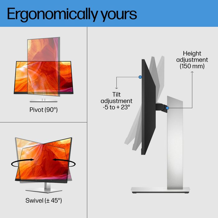 HP E27q G4 Monitor 27 pulgadas QHD (2560x1440) con 5ms, HP Eye Ease y Ergonomía Optimizada. Puertos HDMI, DisplayPort y USB.