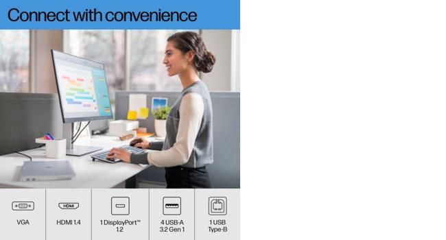 HP E27q G4 Monitor 27 pulgadas QHD (2560x1440) con 5ms, HP Eye Ease y Ergonomía Optimizada. Puertos HDMI, DisplayPort y USB.
