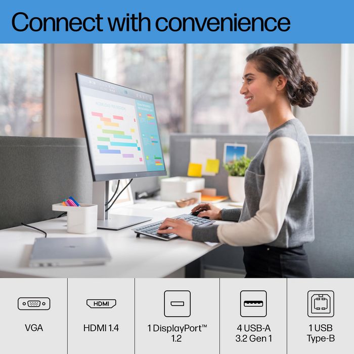 HP E27q G4 Monitor 27 pulgadas QHD (2560x1440) con 5ms, HP Eye Ease y Ergonomía Optimizada. Puertos HDMI, DisplayPort y USB.