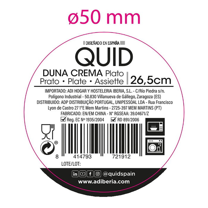Plato Llano Cerámico Duna Quid 26,5x2,8 cm (12 Unidades)
