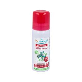 Puressentiel Spray Repulsivo y Calmante Antimosquitos, con Citriodiol y Aceites Esenciales, para Picaduras, Garrapatas y Chinches, Eficaz hasta 7 Horas, 75 ml