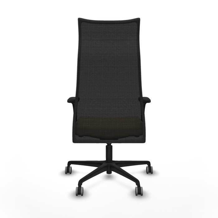 Sillón Albacete con mecanismo Sincro tapizada con Similpiel color Crema y malla color Negro. Equipado con Base nailon negra, Brazos 1D y Ruedas 65 mm parqué