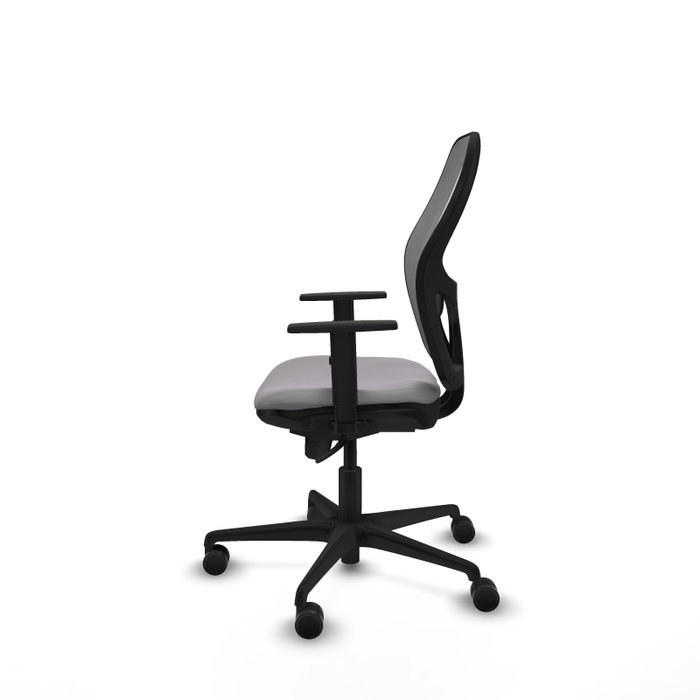Silla de oficina Jorquera con mecanismo Sincro tapizada con Similpiel color Gris. Equipada con lumbar 1D, Brazos 1D y Ruedas 65mm nailon