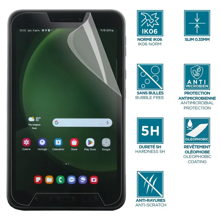 Mobilis 036315 Protector de Pantalla para Samsung Galaxy Tab Active5 (8") - 5H, Antibacteriano, Antipolvo, Fácil Aplicación, Transparente, 1 Unidad