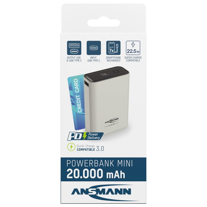 Ansmann Powerbank PRO 20000 mAh USB-A+C 22,5W Blanco