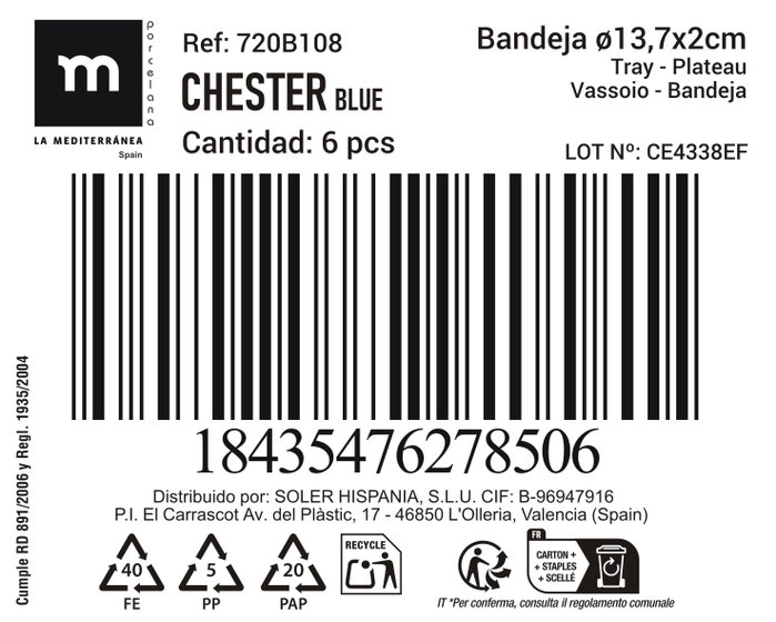 La Mediterranea Bandeja Redonda Chester Blue 13.7cm