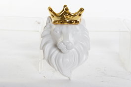 DKD Home Decor Jarrón de Dolomite Blanco y Dorado con Detalles de León