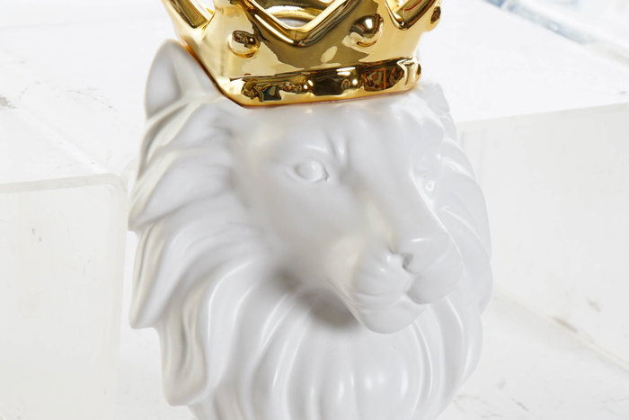 DKD Home Decor Jarrón de Dolomite Blanco y Dorado con Detalles de León DKD Home Decor Jarrón de Dolomite Blanco y Dorado con Detalles de León