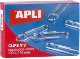 APLI PAPER Clips Niquelados Nº3 de 40 mm, 10 cajas de 100 unidades