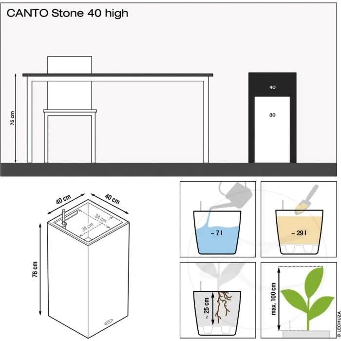 Lechuza Canto Stone Column 40, kit completo, negro grafito