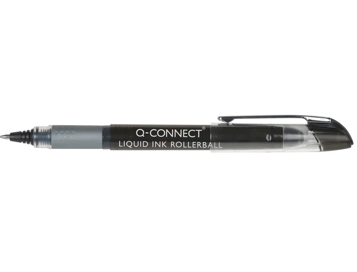 Q-connect Rotulador Roller Negro 0,5 mm Tinta Líquida Sujeción Caucho Clip Metálico