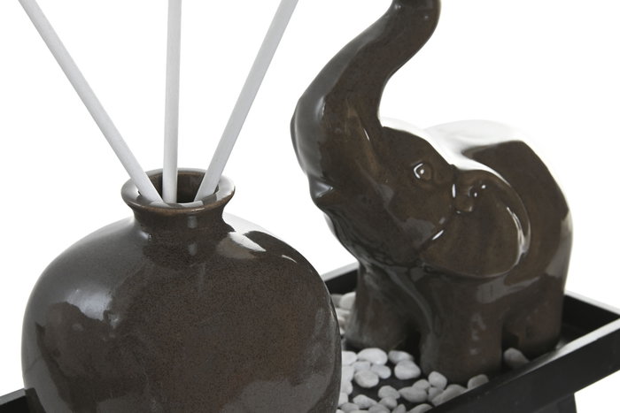 DKD Home Decor Set de Decoración Elefante Mikado con Bandeja de Cerámica