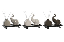 DKD Home Decor Set de Decoración Elefante Mikado con Bandeja de Cerámica