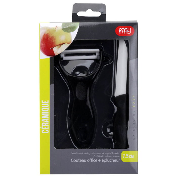 Easy Make Juego De Cuchillo Cerámico Y Pelador Easy Make, Hoja 7.5cm Mango Plástico, Pelador 12.5cm