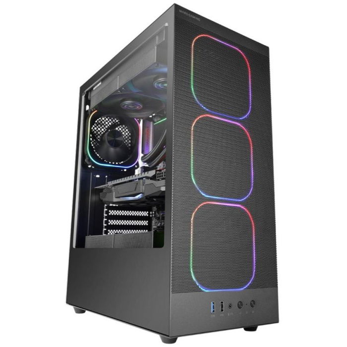 Mars Gaming MCNEBULA Caja ATX Semitorre Gaming Negra con 4 Ventiladores ARGB, Panel Lateral de Cristal Templado, Compatible con ATX/MicroATX