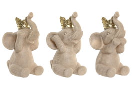 DKD Home Decor Figura de Elefante en Resina, Surtido de 3 Piezas, Beige y Dorado