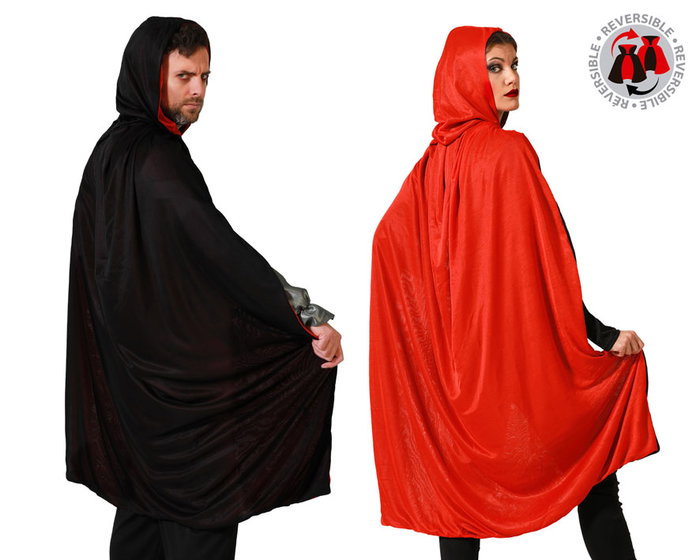 Capa Con Capucha Reversible Adulto 1.20 M Rojo-Negro para Disfraces Halloween Carnaval Cosplay Capa Con Capucha Reversible Adulto 1.20 M Rojo-Negro para Disfraces Halloween Carnaval Cosplay